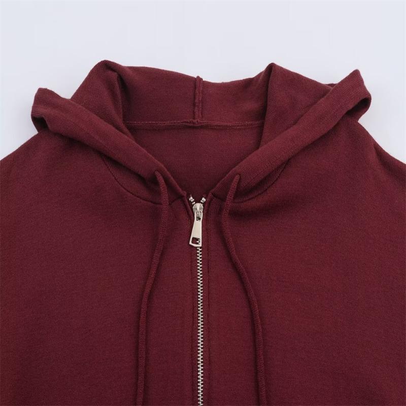 Women Knit Hooded Solid Long Sleeve Cardigan Sweatshirt