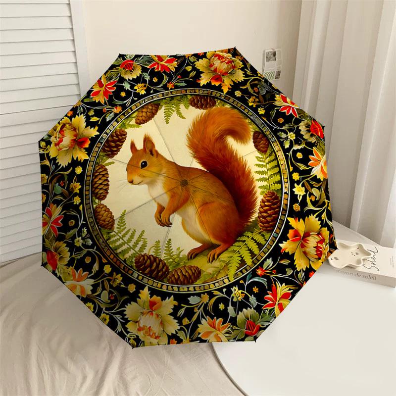 

1PC squirrel flowers Umbrella-8-Rib Reinforced, Automatic Open, Lightweight & Durable, Cute Fashion Accessory for Outdoor-W133
