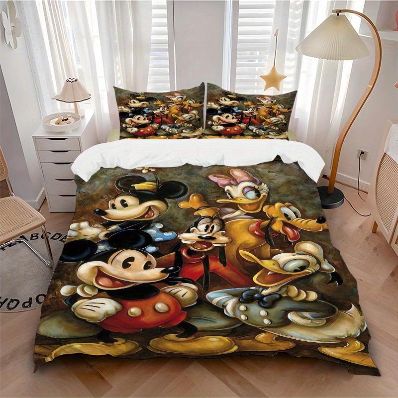 3pcs Art Mickey and Friends Design Bedding Set, Including 1 Quilt Cover and 2 Pillow Shams, Without Filling, Soft and Comfortable Home Bedroom Fa