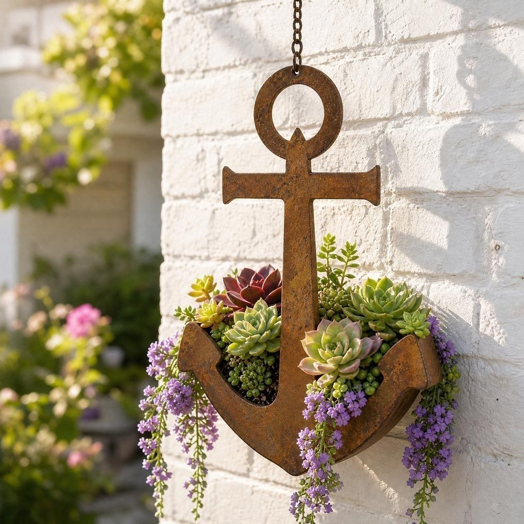 Metal Hanging Anchor Shaped Planter Iron Garden Decor Hanging Basket for Outdoor Patio Yard Hanging Plant Holder