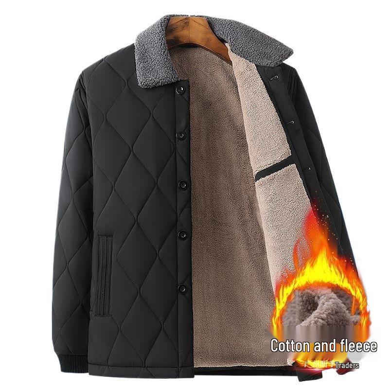 Men's Fleece-Lined Lambswool Coat - Warm, Loose-Fit Winter Jacket for Middle-Aged & Elderly