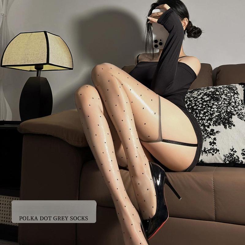 Women Stockings Aurora Polka Dot Printed Sockings Ultra-Thin Oil Shiny Long Tube Knee Socks Night Club Wear Exotic Lingerie