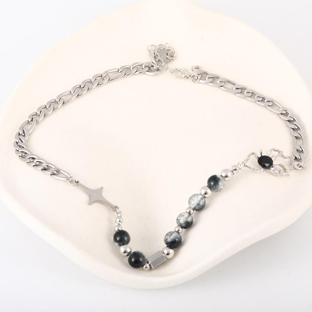 Черный Лед Кошачий Глаз Паук Подвеска Ожерелье - Унисекс Титановая Сталь, Хип-Хоп Стиль, Цепочка для Свитера