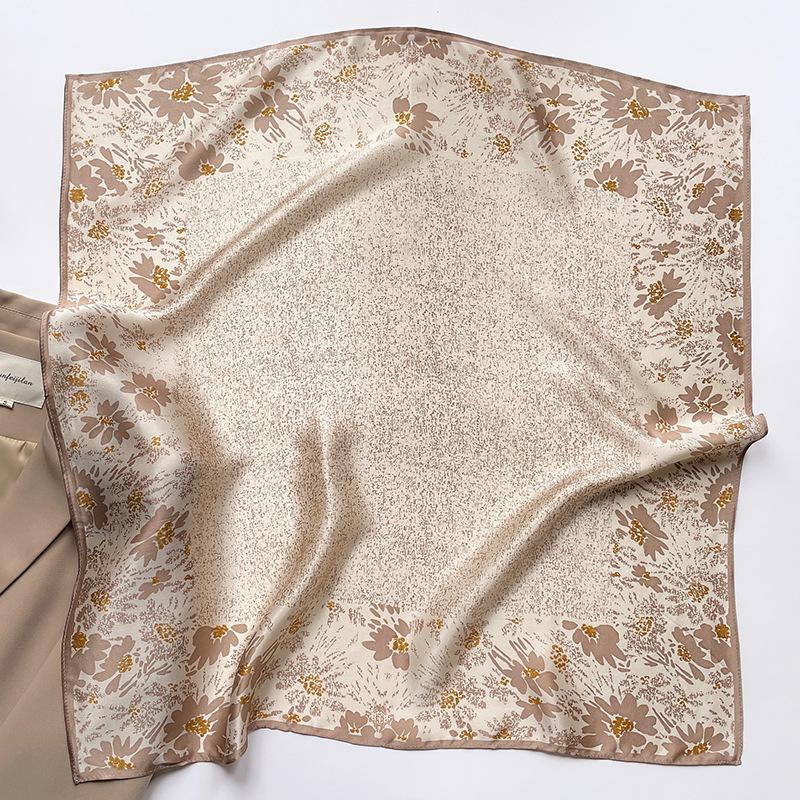 2025 Luxury Fashion 70cm Floral Print Square Scarf for Women Hair Hand Neckerchief Wrist Hijab Wraps Lady Shawl Bandanna