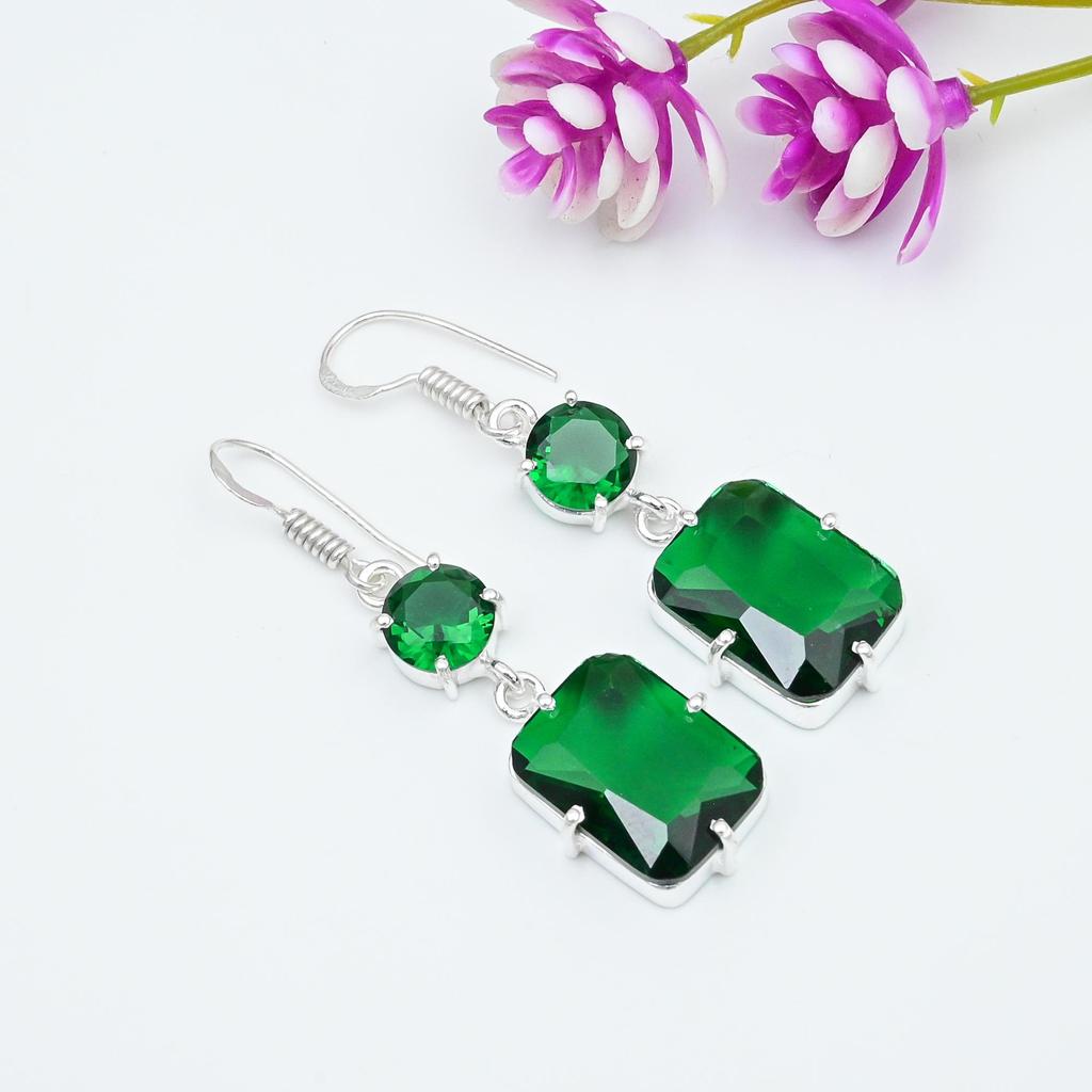 Chrome Diopside Handmade Gemstone Earrings, 925 Solid Sterling Silver Earrings, Unique Design Jewelry Earrings