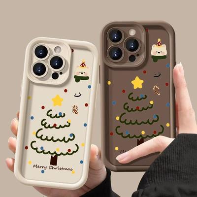 Christmas Tree Bear Star Print Pattern Phone Case For iPhone 16 Pro Max 15 Plus 14 13 12 11 17 Air 16E X XR XS 8 7 Plus Cover