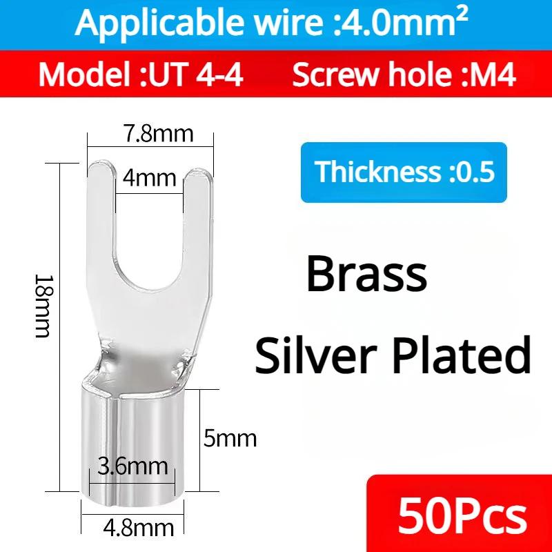50PCS UT1.5 -10 Non-Insulated Ring Fork U-Type Terminal Tin-Plated Copper Terminals Assortment Kit Cable Wire Connector Crimp