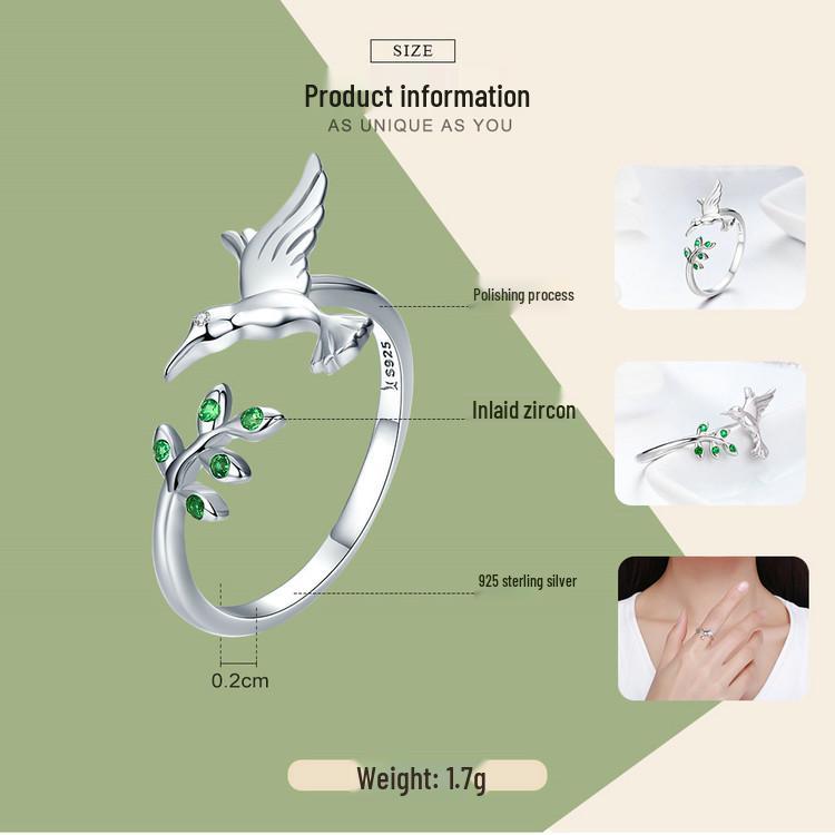Avle Korean-Style Hummingbird 925 Sterling Silver Ring for Women (SCR323)