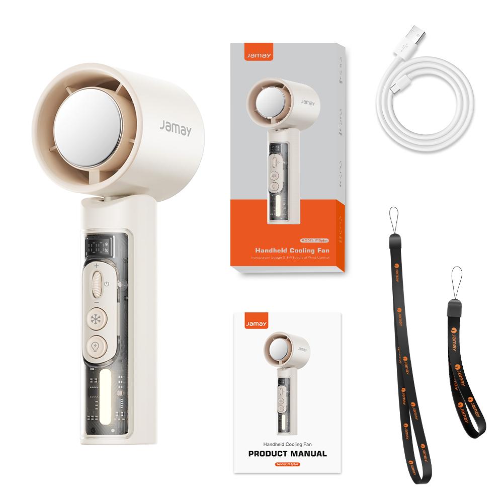 

F10plus Summer Cooling Handheld Portable Turbo Fan 199 Gears Adjustable Wind Speed Transparent Appearance&Night Light 6500mAh бежевый
