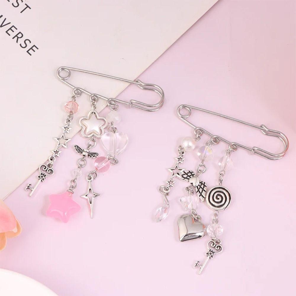 Unique Clasp Sweet Brooch Clip Y2k Gothic Beaded Brooch Aesthetic Beaded Bag Pins  Bag Accessories