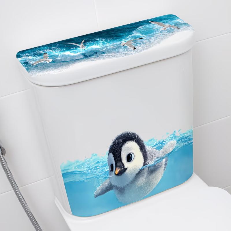 Sevimli Yüzen Penguen Tuvalet Stickerı Tuvalet Kapağı Hazne Stickerı Banyo Duvar Stickerı Kendinden Yapışkanlı Çıkarılabilir Çıkartmalar Ev Dekorasyonu
