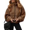 Cappotto Caldo e Morbido da Donna Autunno Inverno Color Block in Lana d'Agnello con Zip, Capospalla Transfrontaliero Stile Europeo Americano