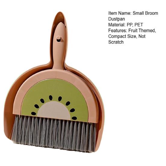 Small Broom Dustpan Set Fruit Themed Anti-scratch Desktop Crumb Sweeper Glass Piano Surfaces Fine Dust Debris Handheld Broom