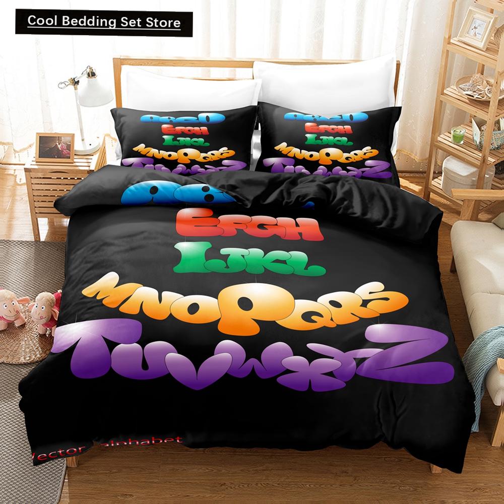 Zestaw pościeli Alphabet Lore Pojedynczy Bliźniaczy Pełny Queen King Size Zestaw do łóżka Dziecięcy Dziewczęcy Chłopięcy Do sypialni Zestawy poszewek na kołdrę Pościel anime