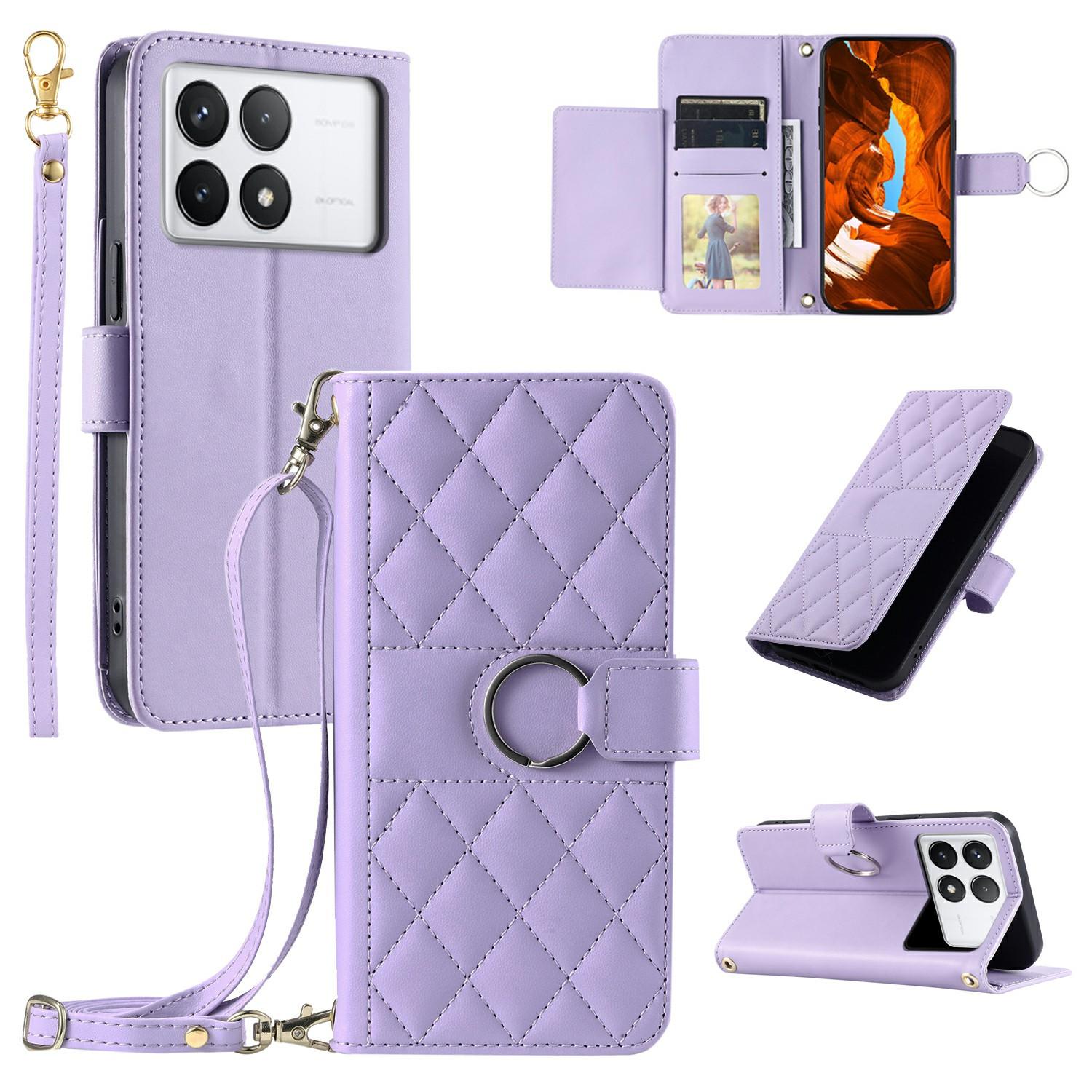 

For Xiaomi Poco F6 Pro 5G/Redmi K70 5G/K70 Pro 5G Crossbody Leather Case Wallet Stand Rhombus Mobile Cover Purple
