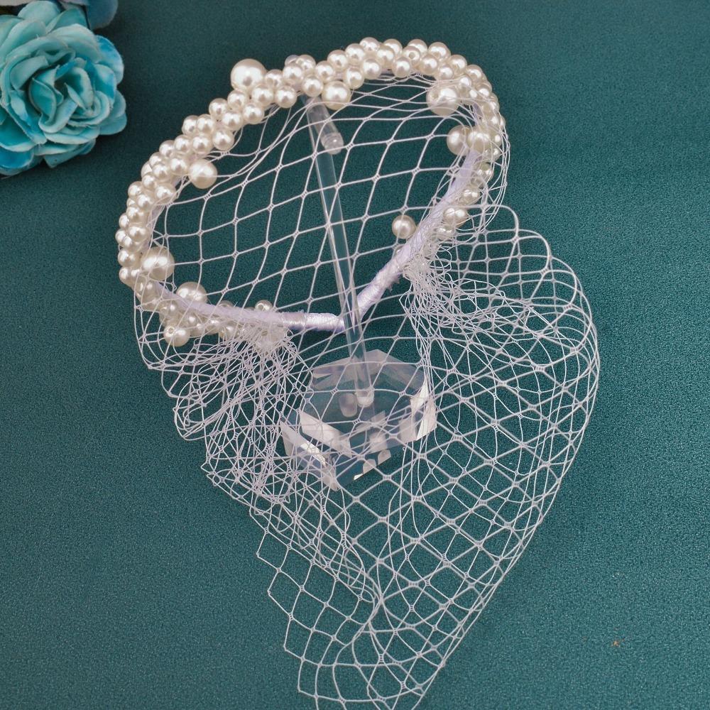 Elegant French Style Birdcage Veil Rhinestone Pearl Bridal Headwear Charm Shiny Bride Veils Women