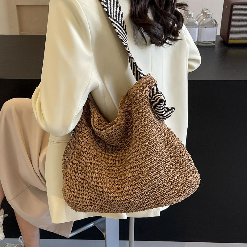Borsa da spiaggia di paglia di grande capacità Borsa a spalla intrecciata a mano vintage Borsa a mano in rafia rattan Borse a tracolla bohémien per vacanze estive
