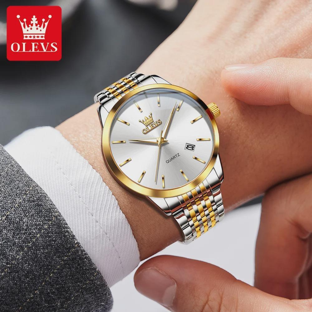 OLEVS Original Quartz Men's Watches Fashion Simple Stainless Steel Strap Waterproof Auto Date Luminous Wrist Watches for Man