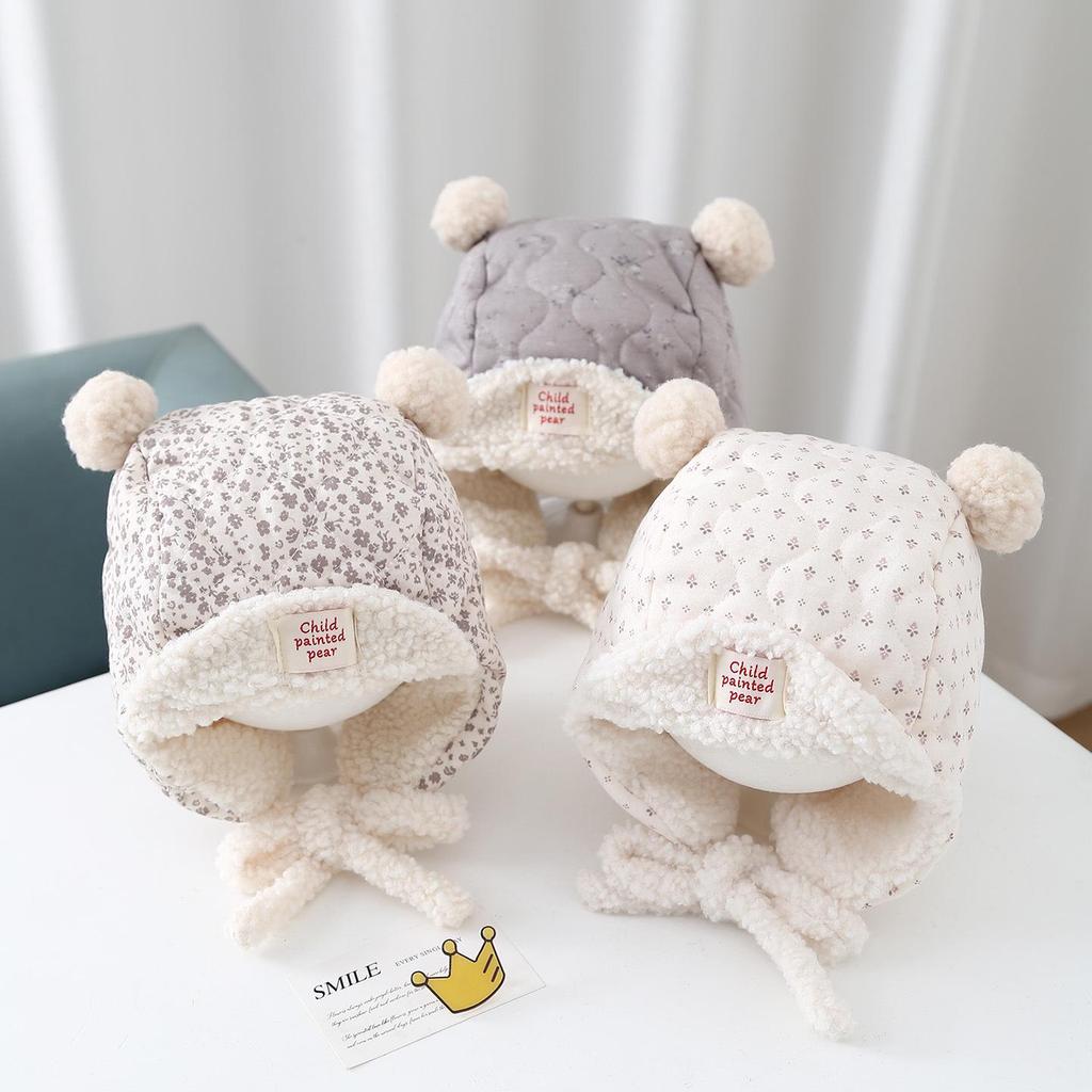 Kwiatowa czapka Lei Feng dla niemowląt: Styl koreański, Pluszowy aksamit, Ochrona uszu zimowa