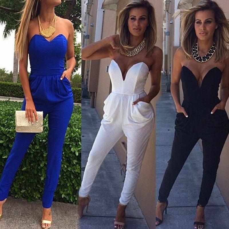 Damen Elegant Clubwear V-Ausschnitt Playsuit Bodycon Jumpsuit Perfekt Für Partys
