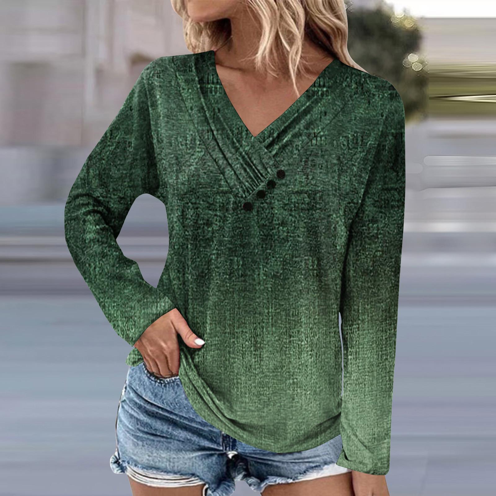 

Женская туника с длинными рукавами, свободные топы, повседневные топы большого размера, плиссированная туника на пуговицах, повседневные осенние женские топы с цветочным принтом XXL армия зеленый