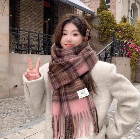 Scarf Women's Winter High-end Sense, Colored Fluffy Fringed Large Shawl, Warm and Versatile Atmosphere, Striped Scarf