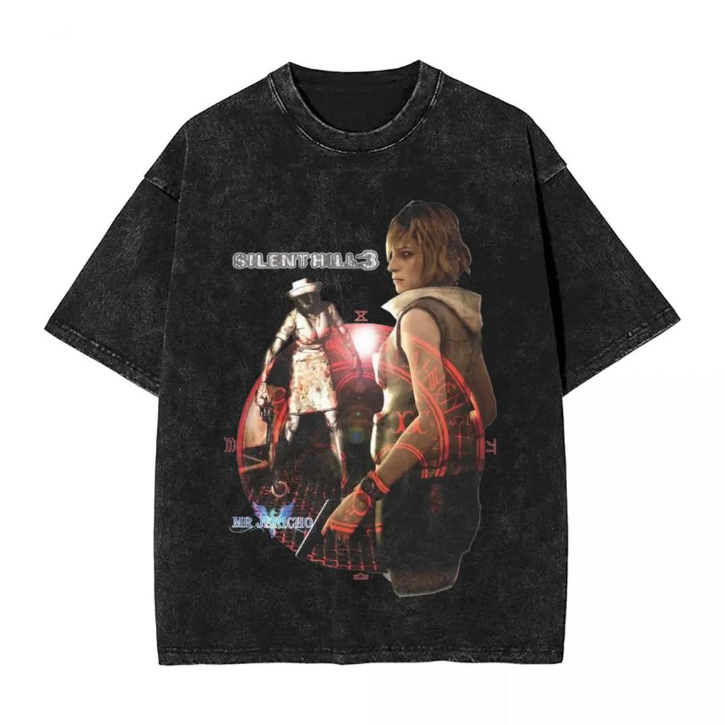 Moda Silent Hill Lavato Streetwear Vintage T-Shirt Film Horror Gioco Magliette Top Uomo Donna Cotone Harajuku Stampato