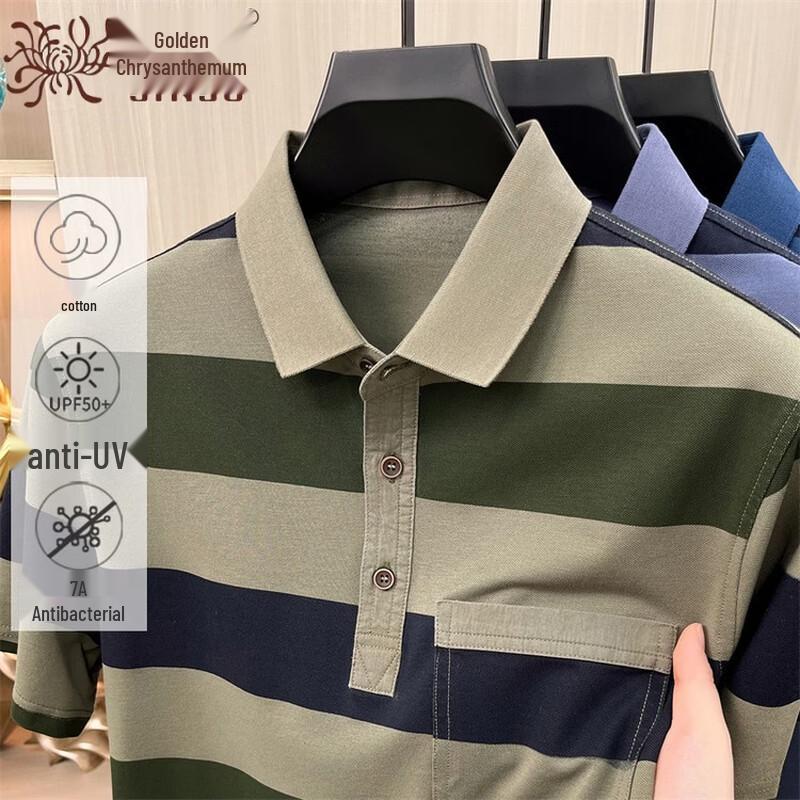 Men's Striped Mercerized Cotton Polo Shirt