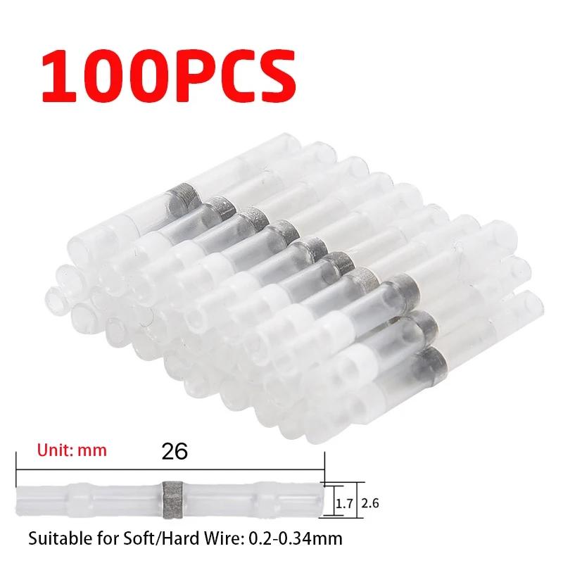 100PCS Heat Shrinkable Wire Connectors SST21 Waterproof Sleeve AWG22-18 Butt Electrical Splice Tinned Solder Seal Terminal