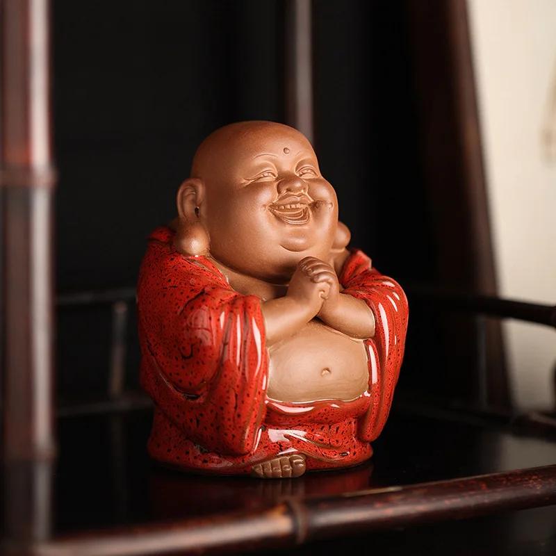 Dekorationen im chinesischen Zen-Stil aus lila Ton, Maitreya-Buddha, Wohnzimmer, Veranda, zur Befestigung im Auto, Handwerk für Tee-Sets