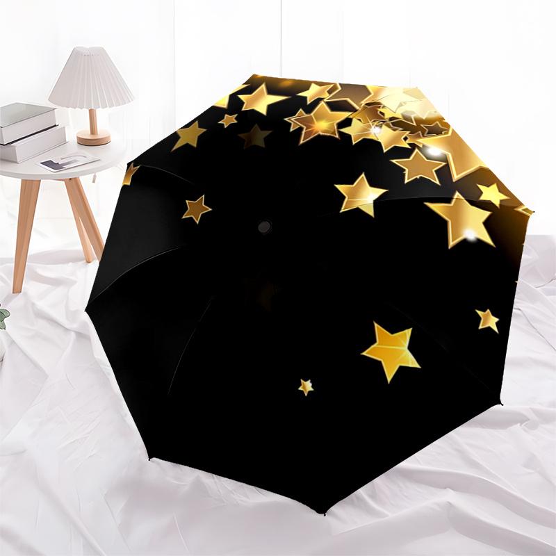 Golden Starry Sky Automatic Opening Folding Umbrella - Portable 3-Fold Design with Iron Frame for, Festive Gift, Travel, Daily Use1121097a