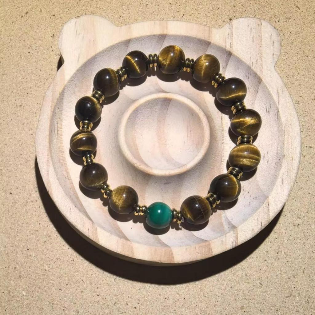 Natural Yellow Tiger Eye and Malachite Beaded Bracelet - High-End Crystal Birthday Gift