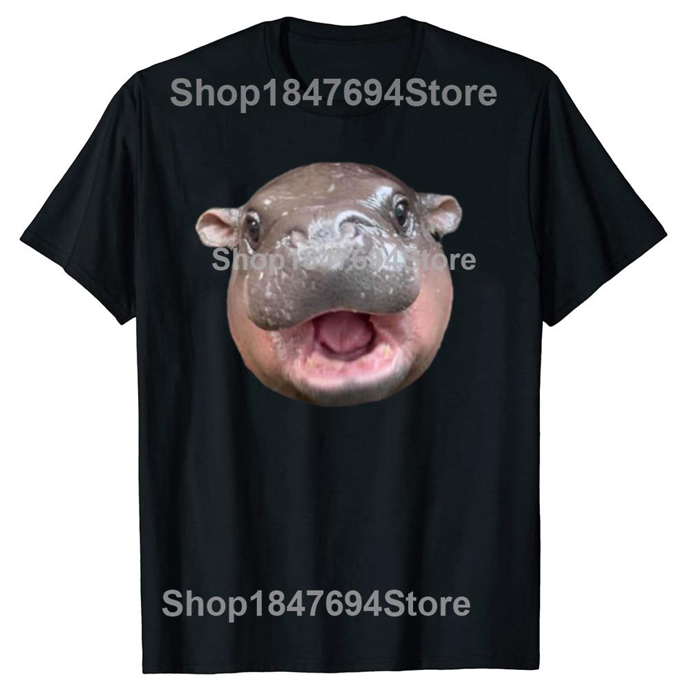 Funny Moo Deng Bouncy Pig The Cute Baby Hippo Face Cotton T-shirts Men Fashion Casual Tshirt Loose Oversized Streetwear T Shirt