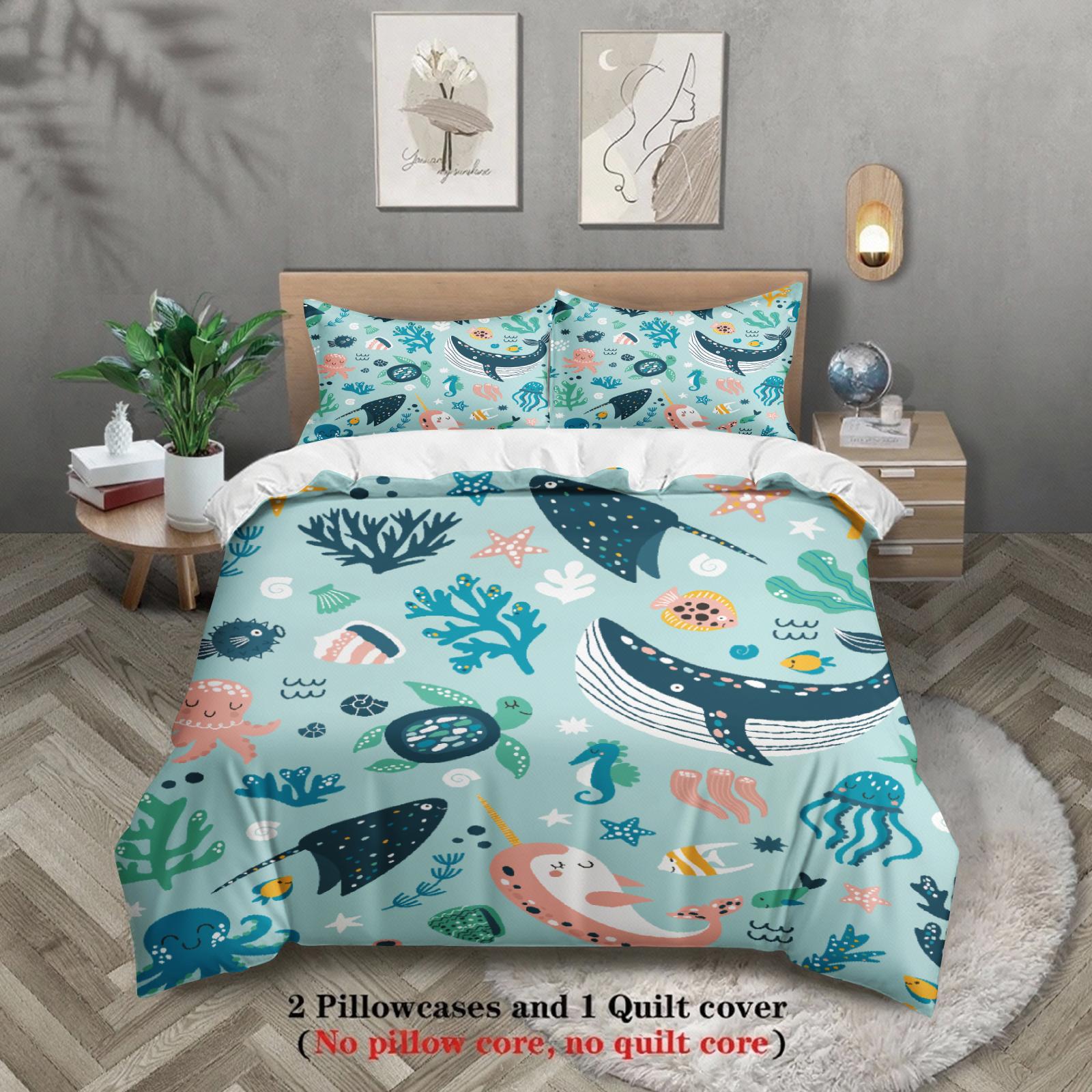 

3pcs Whale Pattern Bedding Sets 3D Printed Ocean Theme Duvet Cover Sets With Pillowcases No Filling EU Twin(135x200cm)