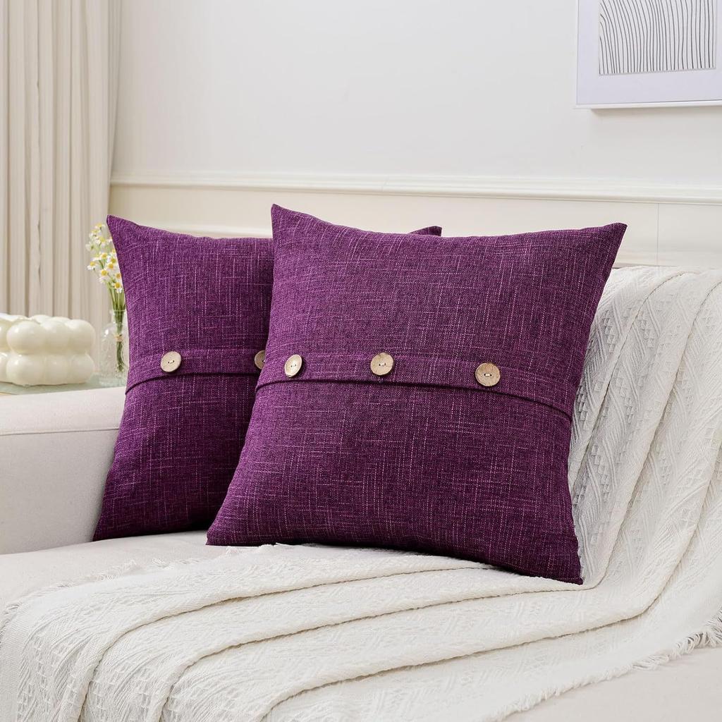 Creative Cotton and Linen Button Pillow Cover Solid Color Light Luxury Linen Double Needle Coconut Button Cushion Cover Coconut Button Pillow