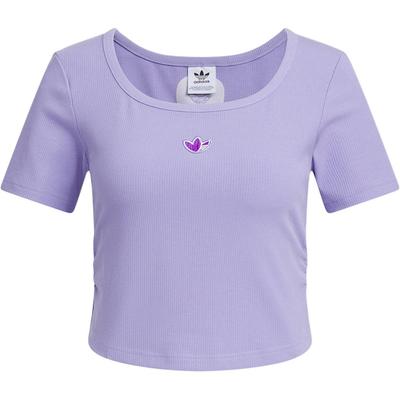 Originales Color Sólido Punto Holgado Jersey Cuello Redondo Manga Corta Camiseta Tops para Mujer Morado Claro JM2708