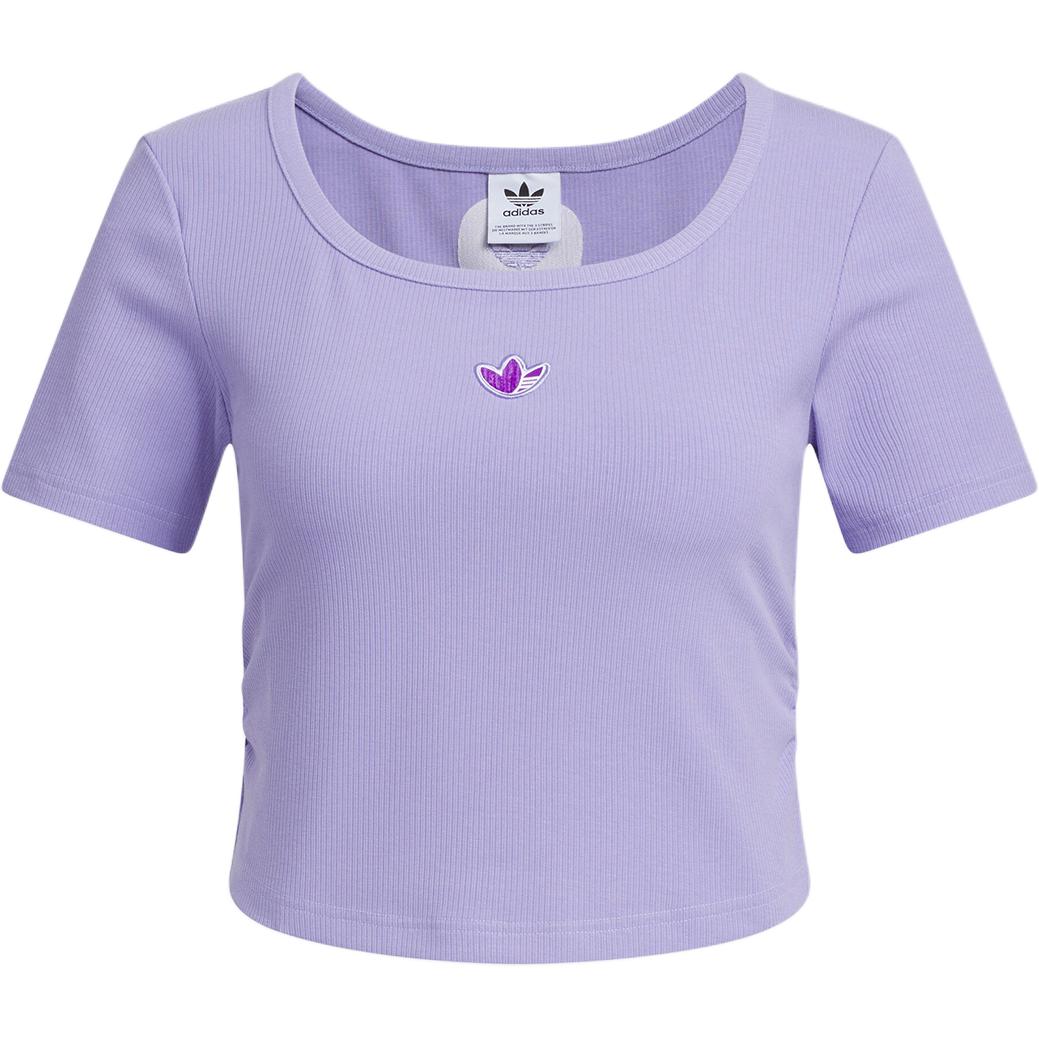 

Adidas Оригинальные однотонные свободные трикотажные свитера с круглым вырезом и коротким рукавом, женские топы светло-фиолетового цвета JM2708 M
