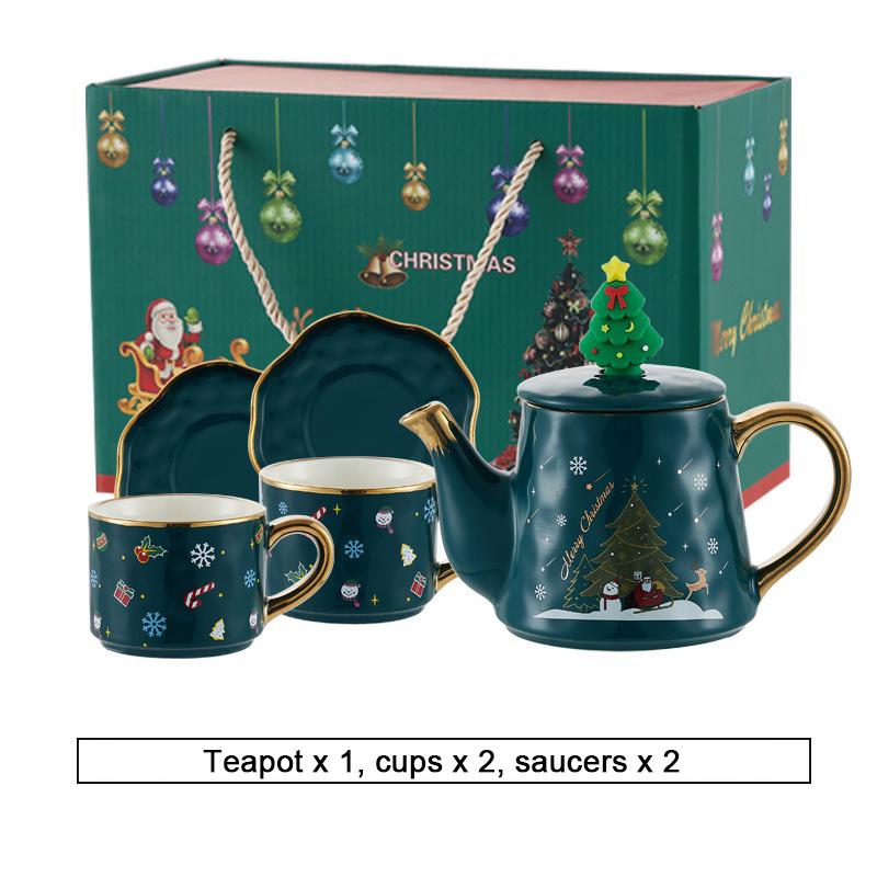 Kerst Keramiek Theeserviezen Koffiekop & Schotel Kerstman Eland Sneeuwpop Theepot en Kop Set Drinkwaren Kerstcadeau 1 Pot 2 Kopjes
