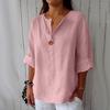 Women's Loose Cotton Linen V-neck Button Down T-shirt Summer Blouses New Shirts