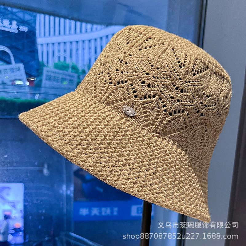 Bucket hat women's spring and summer hollow plain bucket hat fashionable and versatile suitable for big face round face sunshade basin hat