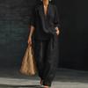 Damen Lässiges V-Ausschnitt Kurzarm Top & Weite Hosen Zweiteiliges Set, Lockeres Entspanntes Outfit für den Sommer