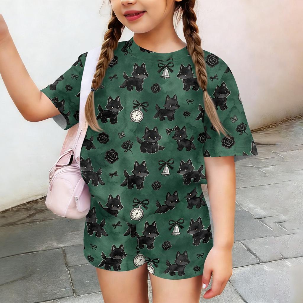 Kids Casual Short Sleeve Top and Shorts Set Animal Pattern Lightweight Summer Outfit Soft Fabric Breathable Design Comfortable Fit