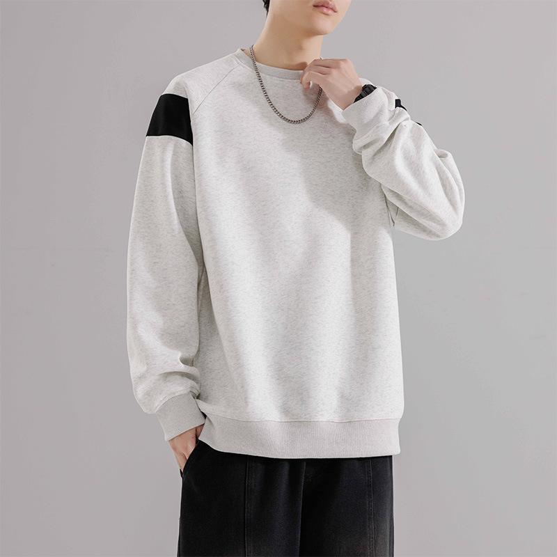 Sweatshirts for Men In Spring and Autumn, New Round Neck Inner Bottoming Shirts, Versatile Loose Teenagers, Color-blocked Casual Long-sleeved Tops
