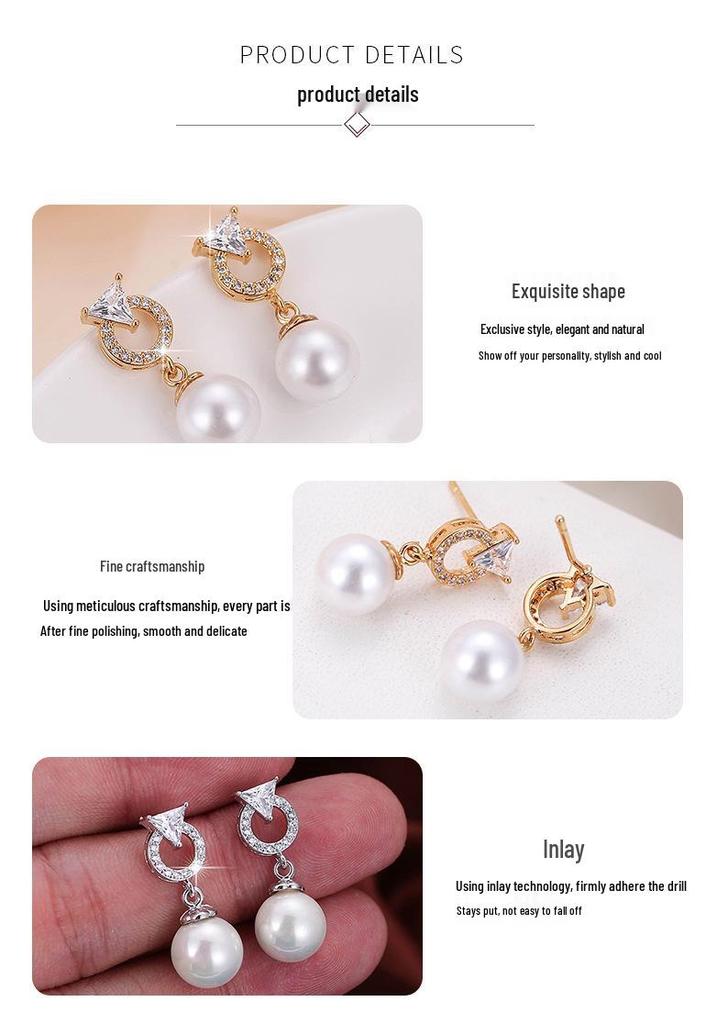 Korean Geometric Hoop & Pearl Dangle Earrings - Exquisite Metal Diamond Stud Women's Earrings