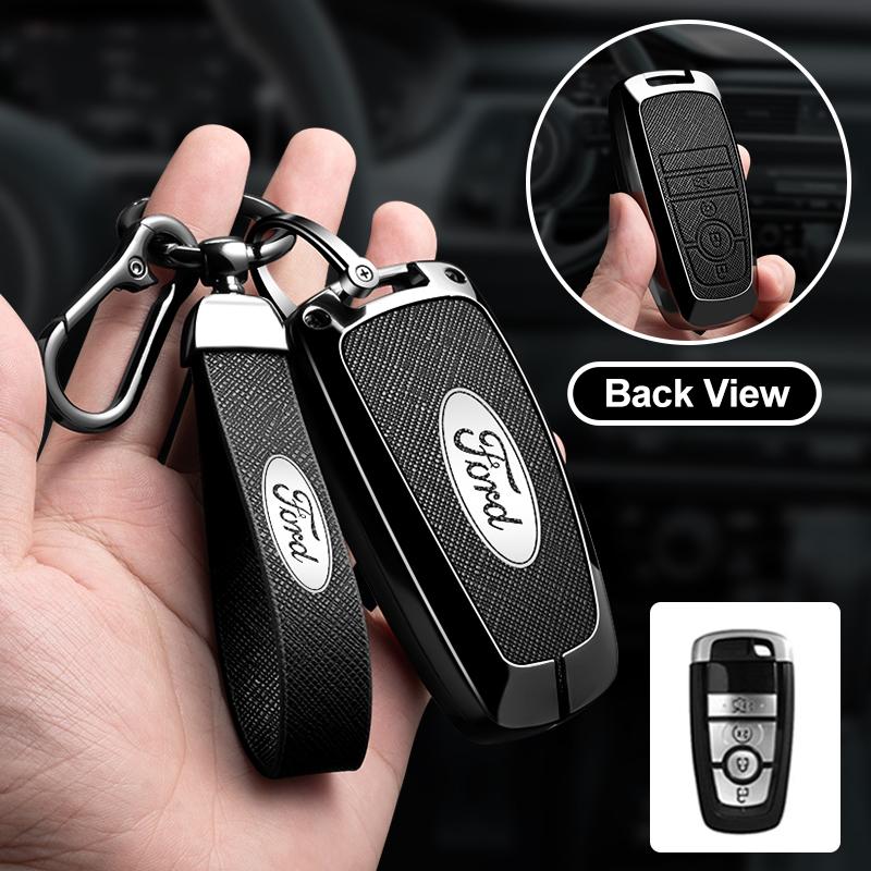 Styling Car Zinc Alloy Leather Remote Key Case For Ford Mustang 2017 Edge F250 2018 Fusion/New Mondeo/Expedition Accessories