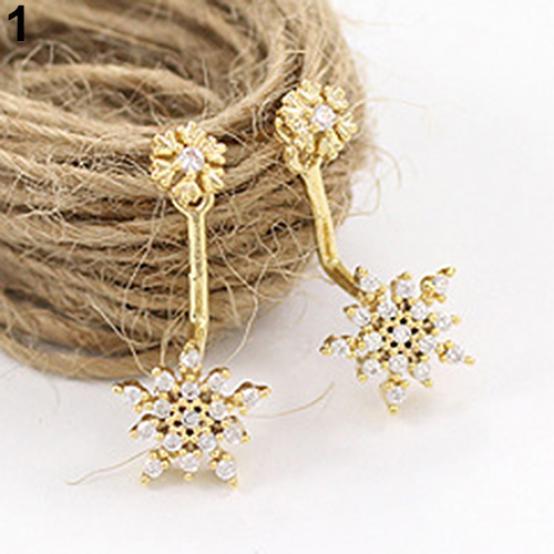 Женские элегантные корейские снежинки со стразами и кристаллами, висячие серьги-гвоздики, подарочные серьги золотистый