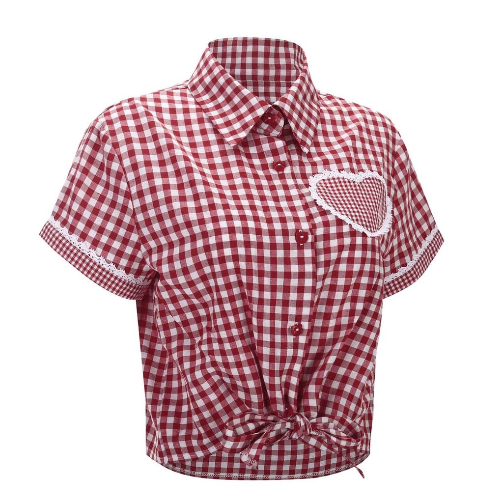Tradisjonell dame casual rutete skjorte med korte ermer Ølfestival