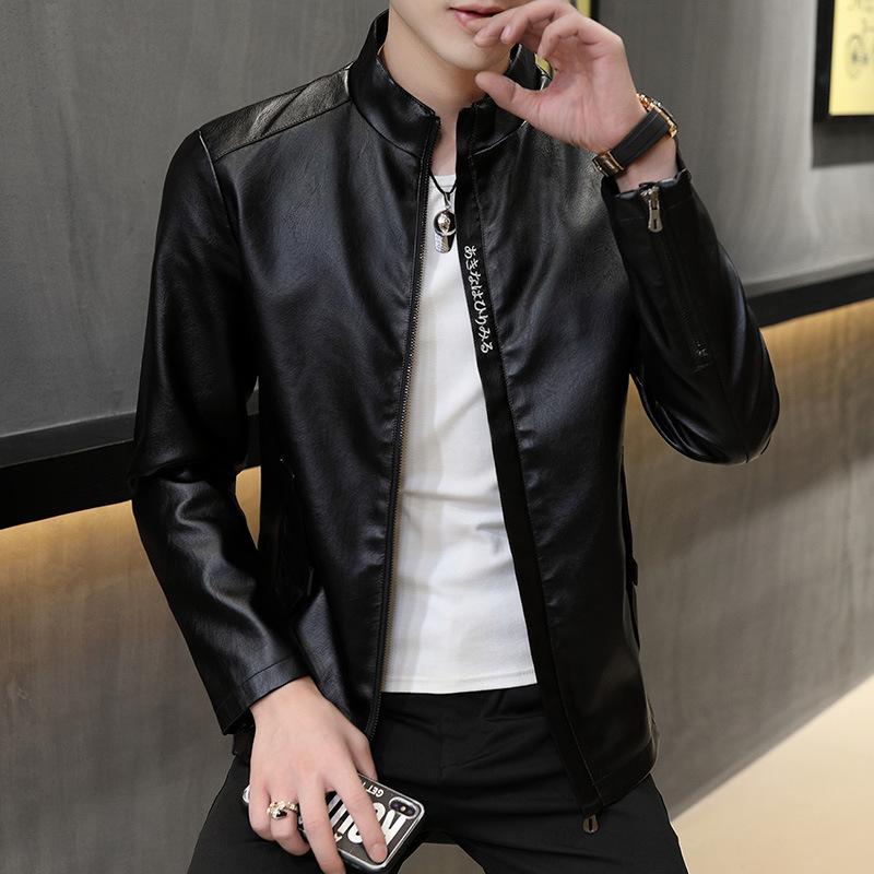 Men's leather jacket, autumn/winter new baseball collar casual jacket, youth slim fit motorcycle PU leather jacket for men
