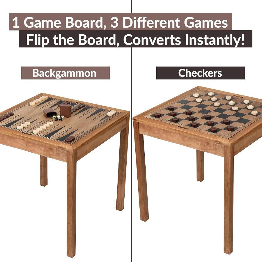 Games Wooden Chess Table Chess Checkers and Backgammon 3 In 1 Combo Game Table Furniture Set for Home Recreation 25 X 25 Compac
