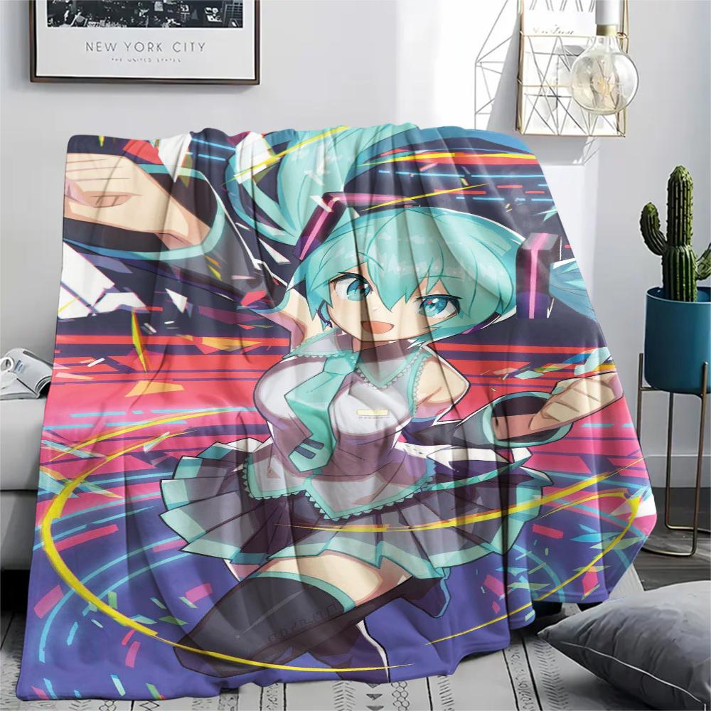 1 ks flanelová deka s potiskem anime Miku, Vysoká kvalita, Pohodlná pro všechna roční období, Domácí dekorace, Teplo a pohodlí, Perfektní jako dárek
